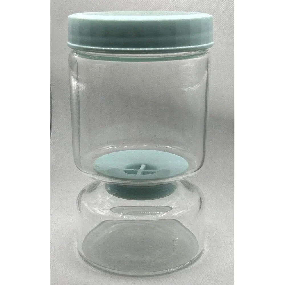 Pickle or Olive Hourglass Jar with Strainer Flip Pickle Juice Separator Aqua